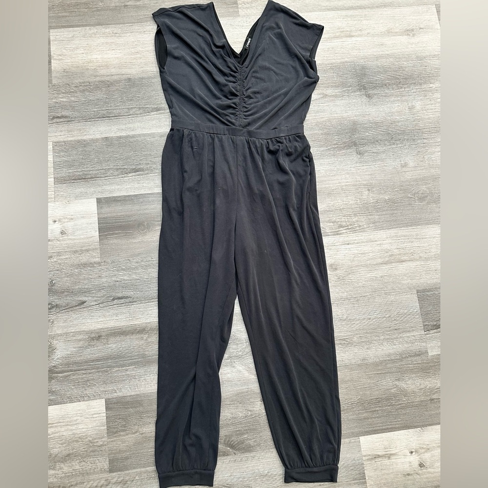 Express Women’s Silky Sueded Jersey Ruched Front Modal Blend Lounge Jumpsuit - Picture 2 of 8